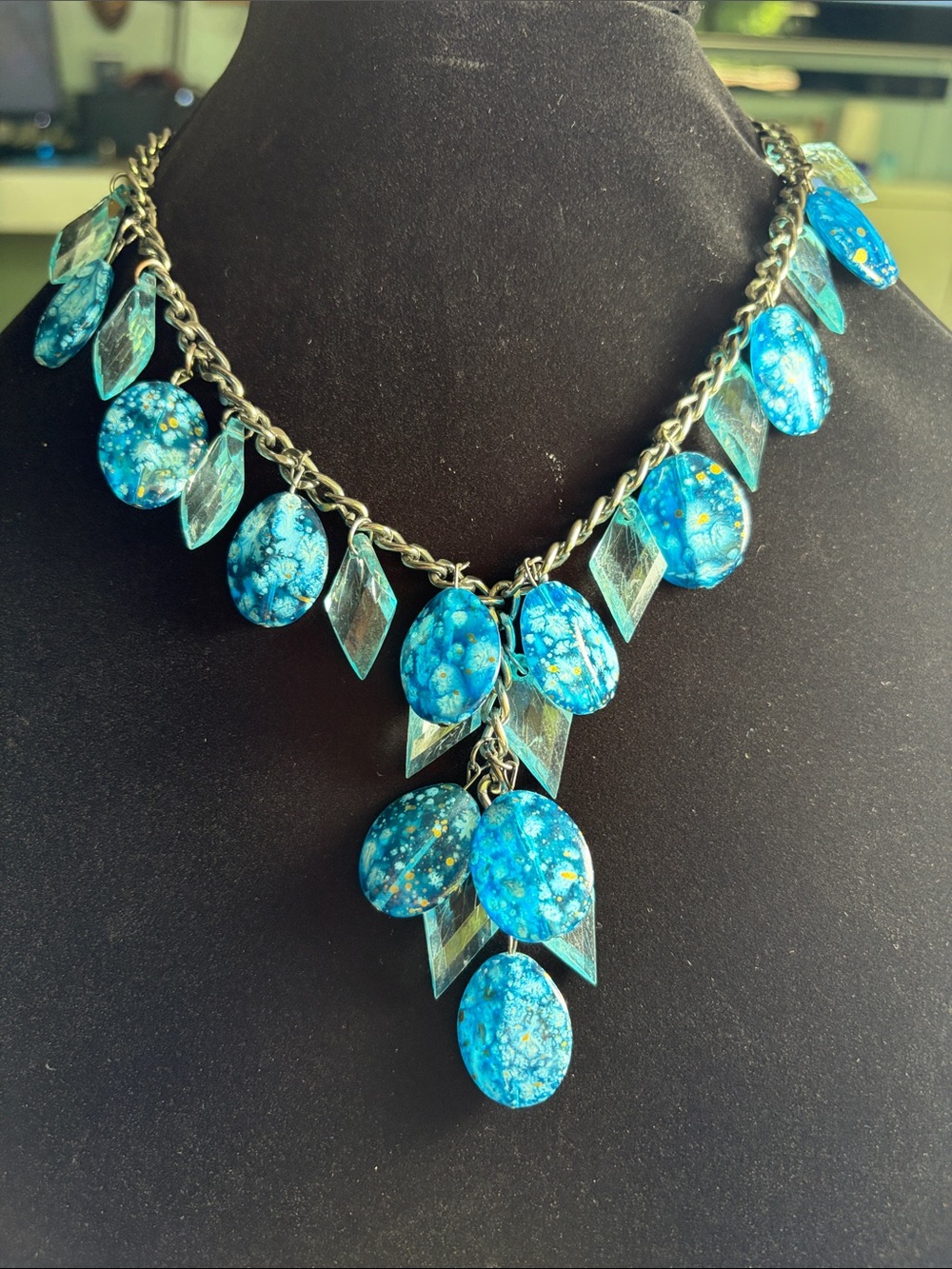 Vintage Blue Statement Drop Necklace - Unbranded
